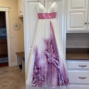 Blush Prom by Alexia floral beaded water color look formal gown prom dress
